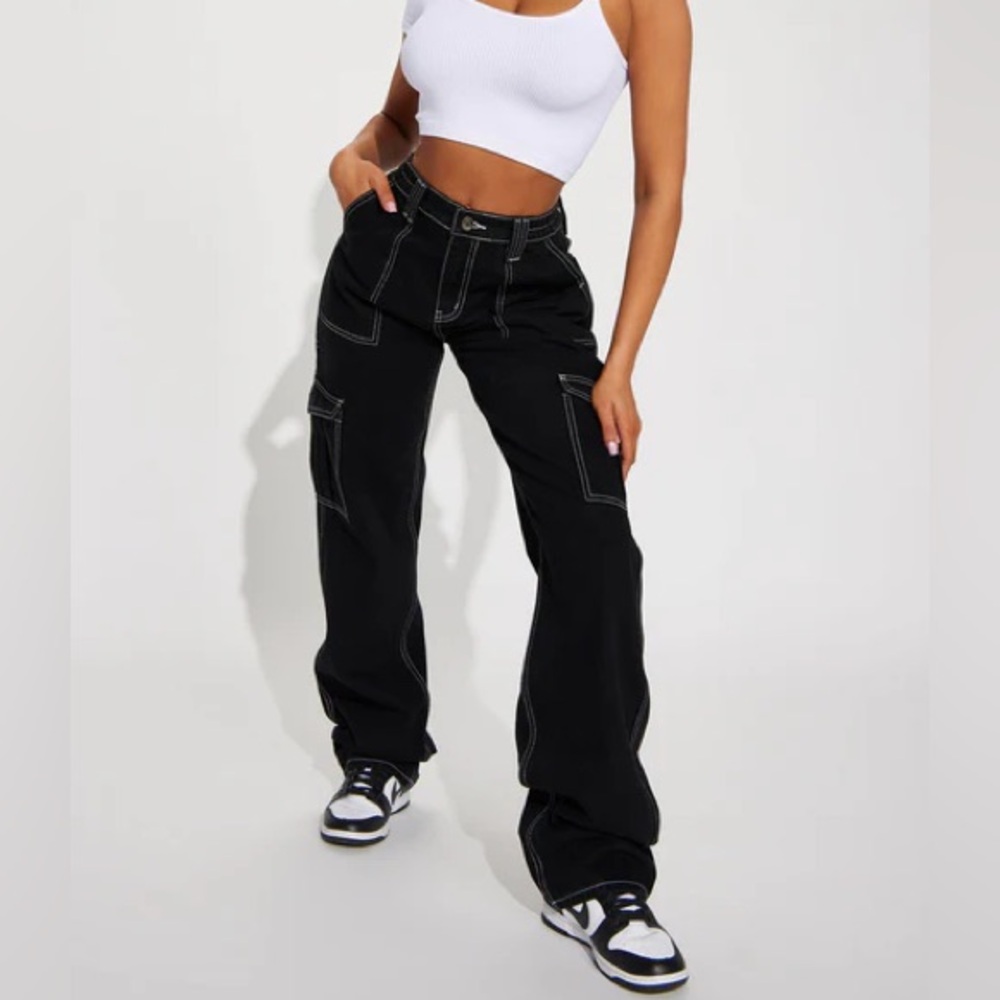 Black Cargo Pants with White Stitching